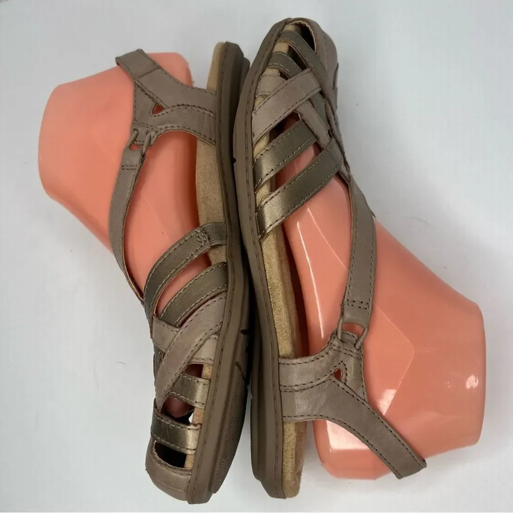 NWOT! Earth Origins Berri Woven Casual Round Slip-On Tan Leather Sandals Sz 9N